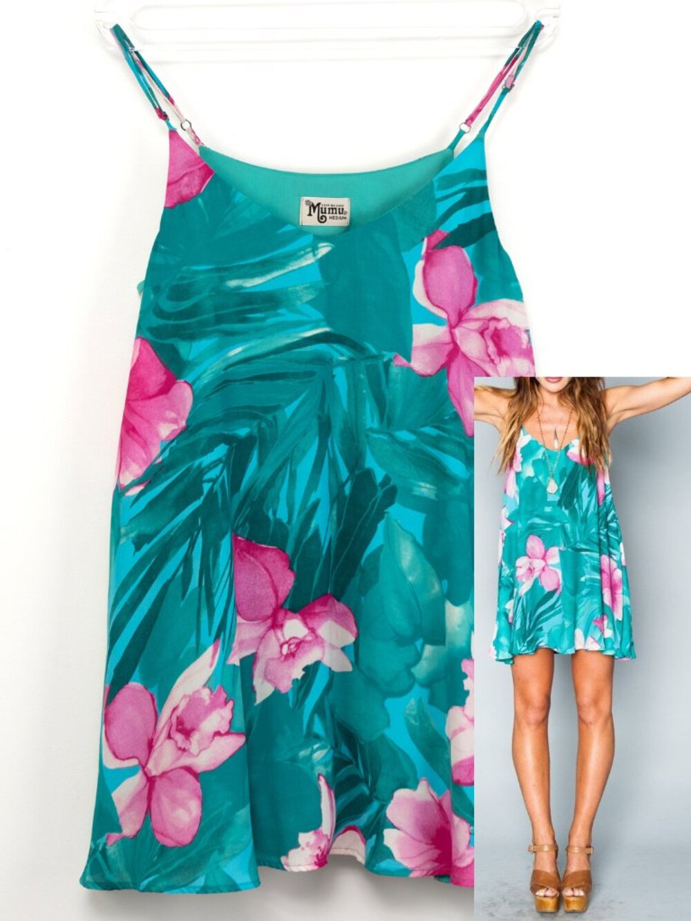Show Me Your MuMu Circus Mini Dress Lei Bay Tropical Print Blue Pink Sz Medium